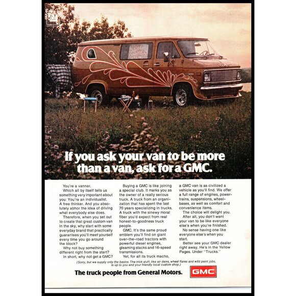 1976 GMC Full Size Van Vintage Print Ad Camping Field Just Married Wall Art 70s - Picture 1 of 1